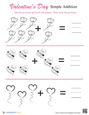 Valentine Day Addition Coloring