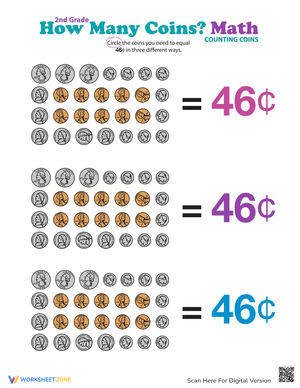 Counting Coins 46 Cents Worksheet