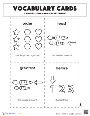 Vocabulary Cards: Race Car Counting