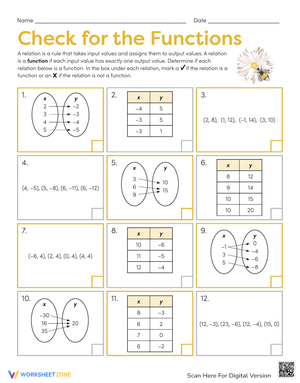 Check for the Functions Worksheet