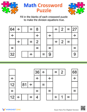 Division Crossword Puzzle Worksheet