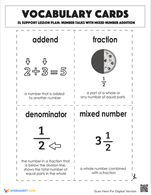 Vocabulary Cards for Mixed Number Addition