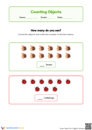 Counting Snails Worksheet | Grade K-1 Printable