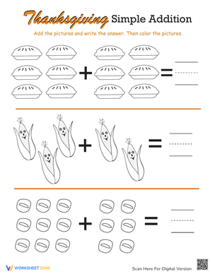 Thanksgiving Math: Simple Addition #2