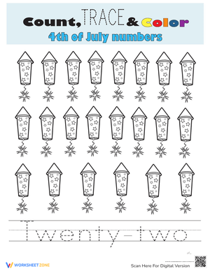 Number 22 Tracing, Counting and Coloring Worksheet