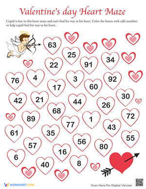 Valentine's Day Number Maze Worksheet