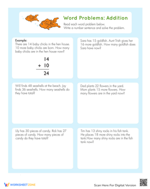 Fun Addition Word Problems Worksheet