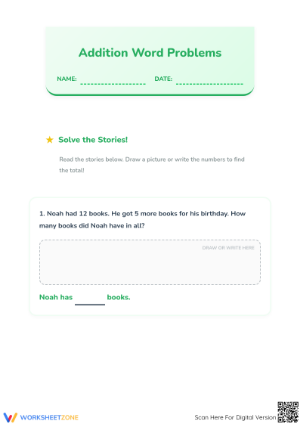 Essential 1.OA.A.1 Worksheet: Addition Word Problems