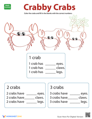 Count and Color Crabby Crabs Worksheet