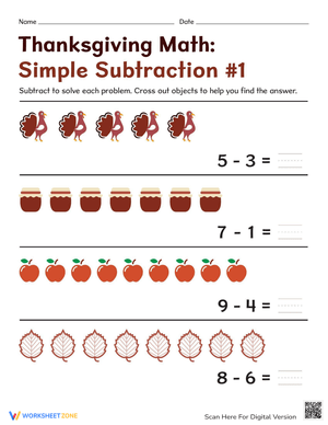 Thanksgiving Math: Simple Subtraction 