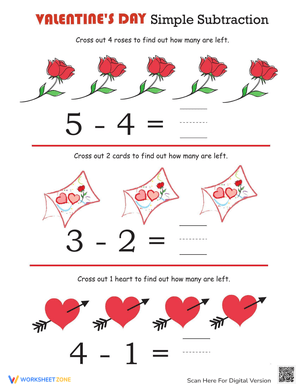 Valentine's Day Subtraction Worksheet