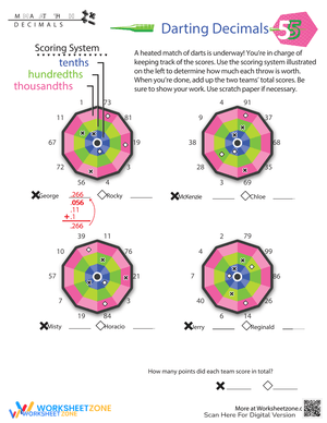 Darting Decimals Worksheet