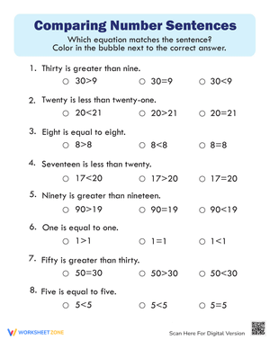 Comparing Numbers Quiz Worksheet