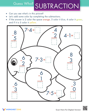 Color by Subtraction Worksheet