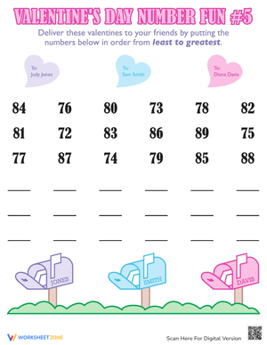 Valentines Day Numbers Worksheet Practice