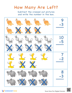 Animals Left: Subtraction Worksheet