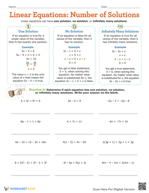 Linear Equations: Number of Solutions Worksheet