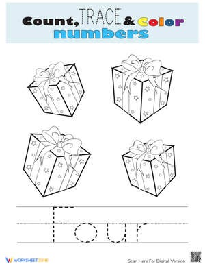 Trace and Color Number 4 Worksheet