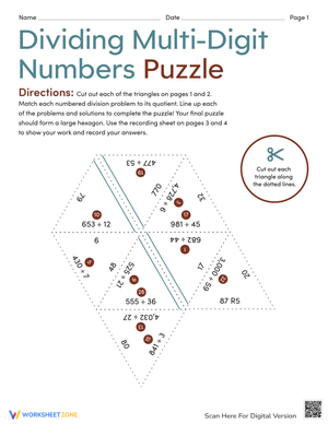 Multi-Digit Division Puzzle Worksheet