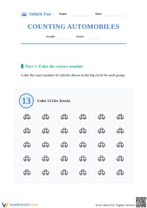 Counting Automobiles Worksheet | Essential Grade K Math