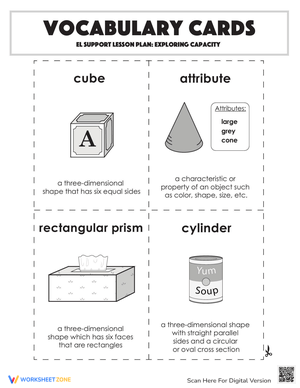 Vocabulary Cards: Exploring Capacity