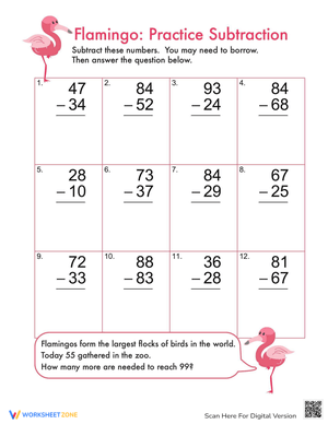 Subtraction Practice with Flamingo Theme