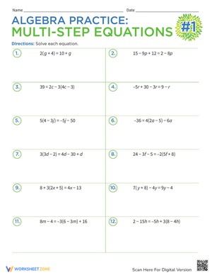 Algebra Practice Problems Worksheet