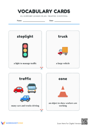 Printable Traffic Counting Vocabulary Cards | Kindergarten