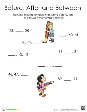 Before, After, and Between Number Sequencing