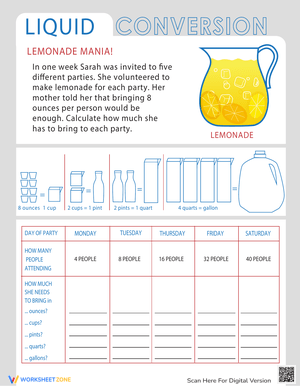 Liquid Measurement Word Problems Worksheet