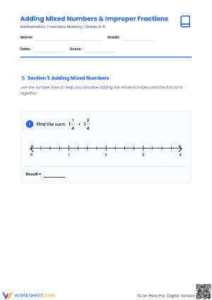 Adding Mixed Numbers Worksheet | Grade 4-5 Essential