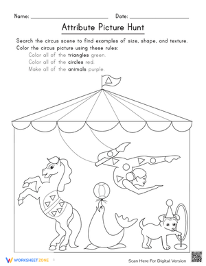 Attribute Picture Hunt Worksheet