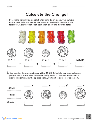 Calculate the Change - Math Worksheet