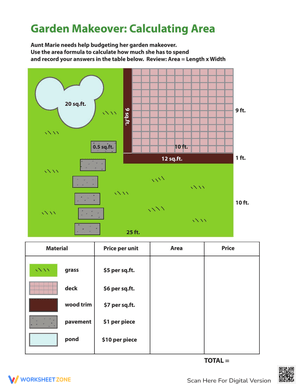 Calculating Area of a Garden Worksheet