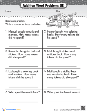 Solve Addition Word Problems Worksheet