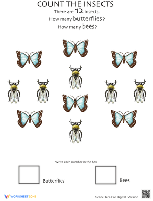Counting Bees and Butterflies Worksheet