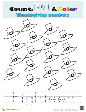 Count, Trace, Color Number 18 Worksheet