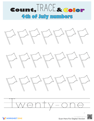 Count, Trace, Color Number 21 Worksheet