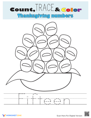Count, Trace, Color Number 15 Worksheet