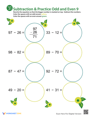 Subtraction Odd and Even Worksheet 9