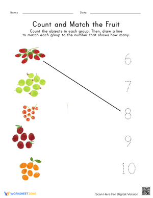 Count and Match Fruit Worksheet