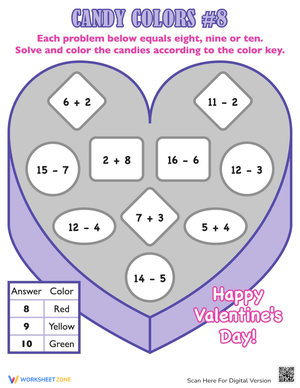 Valentine Candy Colors Math Worksheet