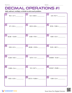 Decimal Operations: Adding and Subtracting Decimals
