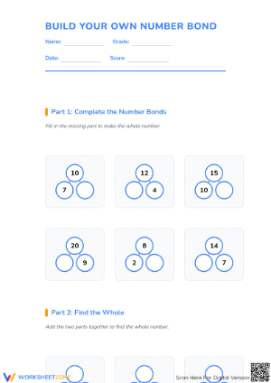Printable Number Bond Worksheet | Grade 1 Math Essential