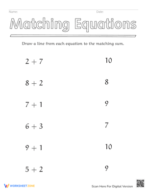 Matching Equations: Algebra Fun Worksheet