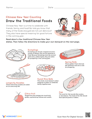 Chinese New Year: Count the Foods Worksheet