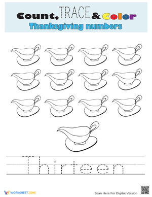 Count, Trace, and Color 13: Number Practice