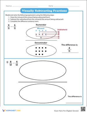 Visually Subtracting Fractions Worksheet