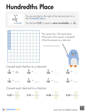 Decimals: Hundredths Place Practice