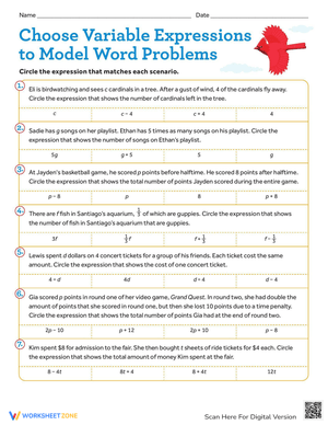 Choose Variable Expressions for Word Problems